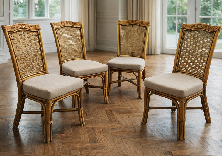 ST-255.Stoličky ratan +drevo 4ks