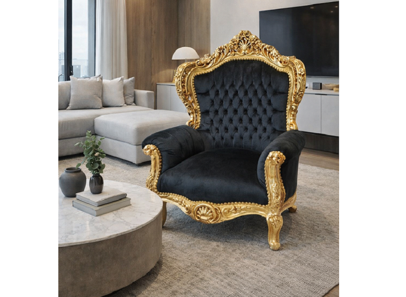 HKO-476.Baroko kreslo zlato čierne